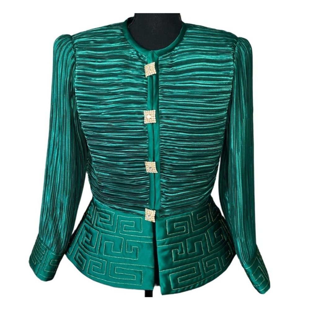 Emerald Green Women's Structured Satin Blazer